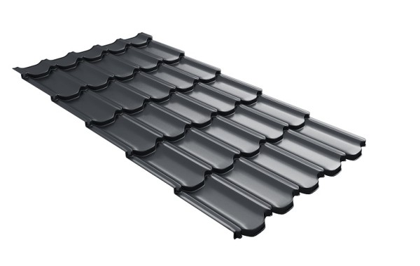 Металлочерепица квинта плюс с 3D резом 0,5 Satin RAL 7024 мокрый асфальт купить в Фрязино